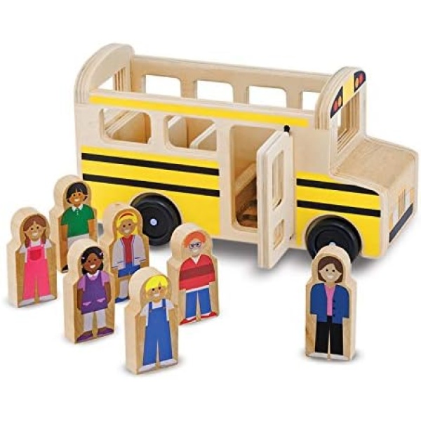 Melissa & Doug School Bus Wooden Play Set With 7 Figures - School Bus Toddler Toy For Pretend Play, Classic Toys For Kids