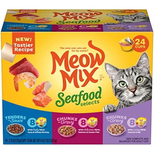 Meow Mix Seafood Selections Wet Cat Food, Variety Pack, 2.75 Ounces Cup (Pack of 24)