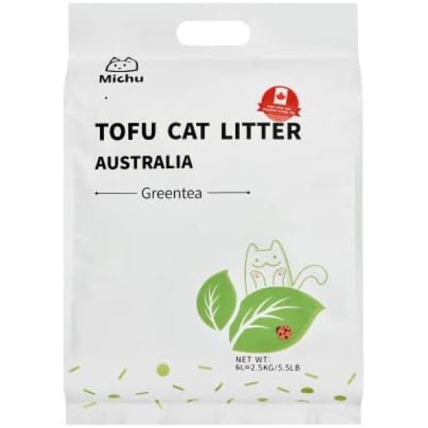 Michu Cat Litter Tofu Cat Litter Best Cat Litter Natural Clumping Tofu Cat Litter 5.5lb/88oz Greentea