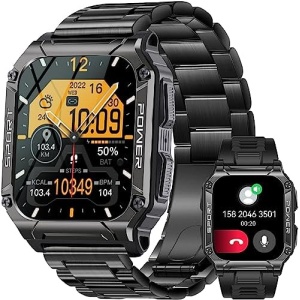 Military Smart Watches for Men (Make/Answer Call) 1.95'' Large HD Outdoor Sport Fitness Tracker Rugged Tactical Watch with Heart Rate Monitor Compass Step Counter Smartwatch for iPhone Android Samsung