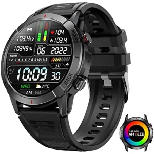 Military Smart Watches for Men with Bluetooth Call 1.43" AMOLED Always On Display Rugged Outdoor Tactical Smartwatch with Heart Rate Blood Pressure Sleep Monitor Sports Fitness Watch for Android iOS