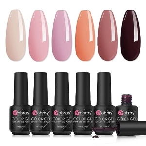 Mobray Gel Nail Polish Set-6 Colors Neutral Gel Polish Nude Pink Orange Brown Pastel Tone Nail Gel Polish Kit,Soak Off U V LED Nail Polish Gel.