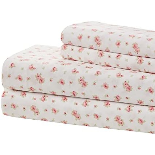 Modern Threads Soft Microfiber Rose Printed Sheets - Luxurious Microfiber Bed Sheets - Includes Flat Sheet, Fitted Sheet with Deep Pockets, & Pillowcases