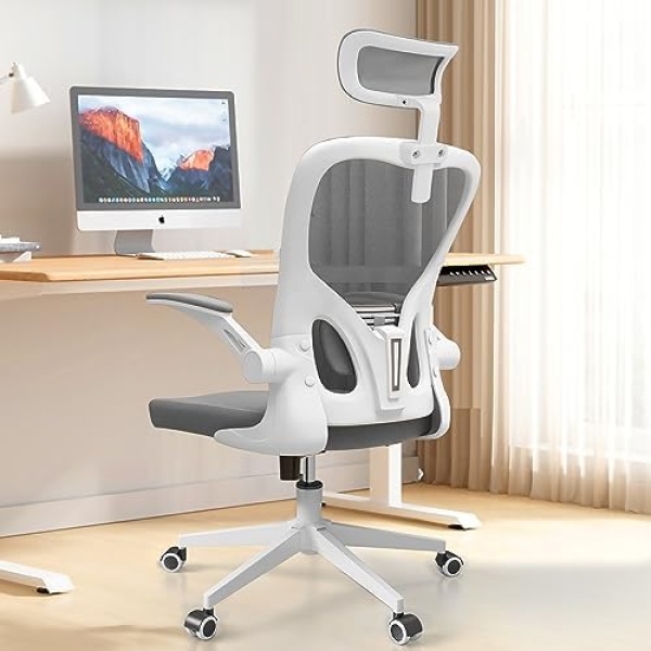 Monhey Ergonomic Office Chair, Home Office Desk Chairs with Adjustable Headrest, Lumbar Support, 2D Armrest, Big and Tall Office Chair 400lbs Heavy Duty Office Chair with Metal Base - Grey