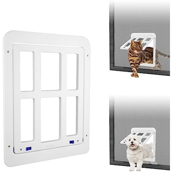 NAMSAN Cat Door for Screen Door 8.2 x 9.6 inches Entrance Screen Cat Door for Sliding Door Small Dogs Cats Magnetic Automatic Closure Gate, White