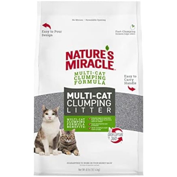Nature's Miracle Multi-Cat Clumping Clay Litter, 40 lb, Fast Clumping Formula,Brown