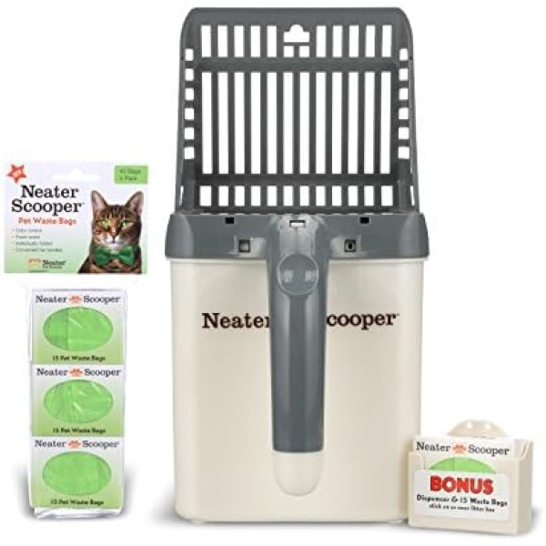 Neater Pet Brands - Neater Scooper Cat Litter Sifter - Includes 60 Refill Bags - Mess Free Cat Litter Scoop to Bag Waste Bin System with Extra Waste Bags (Grey)