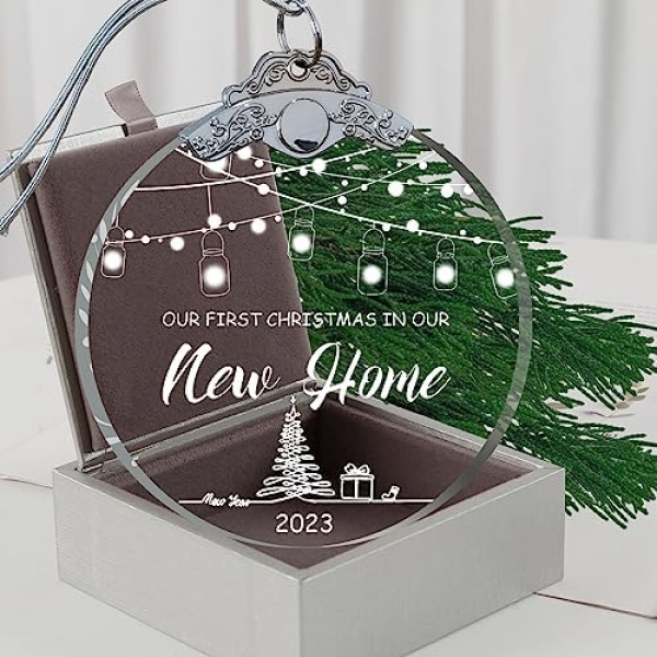 New Home Ornament 2023 with Gift Box, Housewarming Gifts for New House Christmas Ornaments Glass 3", First Christmas in Our New Home Gifts for Home Decoration-New Home 1