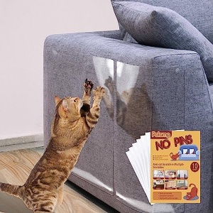 [No Pins] Anti Cat Scratch Furniture Protector-10 Pack Single Side Couch Protector for Cats, Self-Adhesive Cat Tape for Furniture, Clear Cat Scratch Deterrent for Furniture