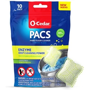 O-Cedar PACS Hard Floor Cleaner, Crisp Citrus Scent 10ct (1-Pack) | Made with Naturally-Derived Ingredients | Safe to Use on All Hard Floors | Perfect for Mop Buckets