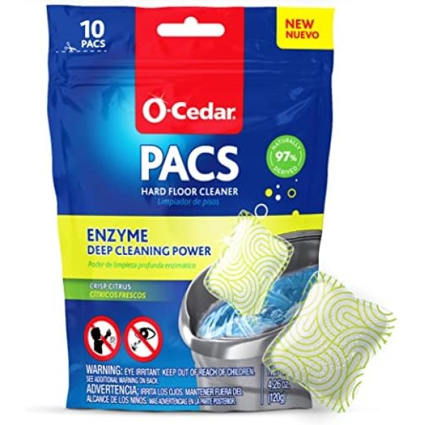 O-Cedar PACS Hard Floor Cleaner, Crisp Citrus Scent 10ct (1-Pack) | Made with Naturally-Derived Ingredients | Safe to Use on All Hard Floors | Perfect for Mop Buckets