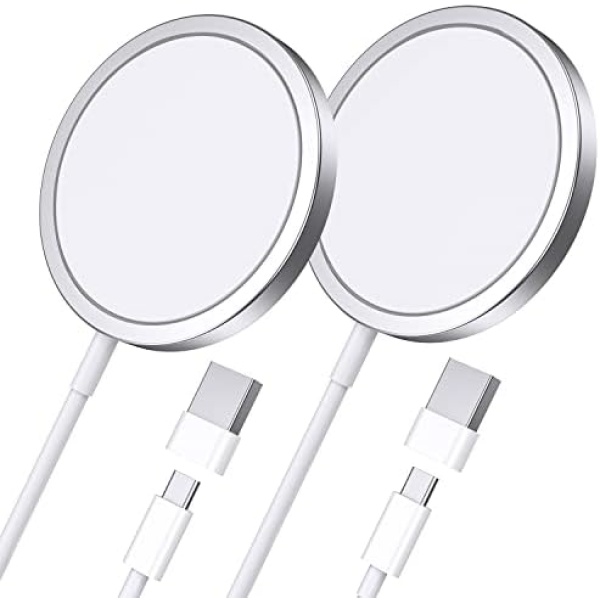 OANDYS 2 Pack Magnetic Wireless Charger 15W Fast Mag-Safe Charger for iPhone 14/13/12 Series and AirPods 3/2/Pro (Mag-Safe Charger Silver)