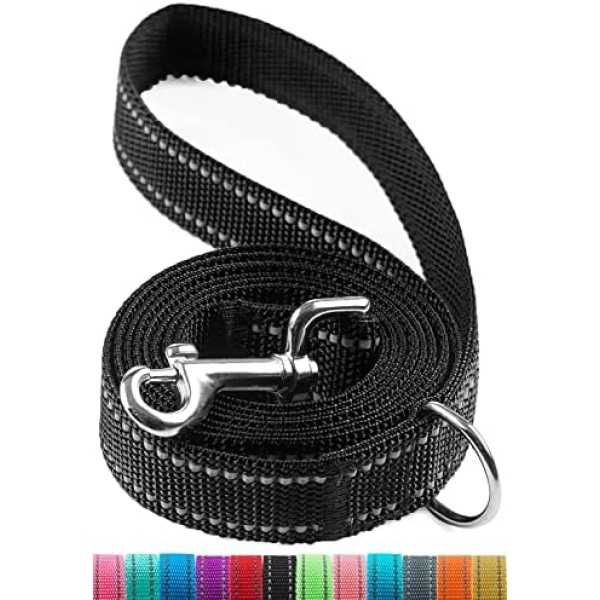 OEFEO 6FT Reflective Dog Leash for Large&Medium and Small Dogs, Strong and Durable Nylon Leashes for Walking and Training, Heavy Duty 6 Foot Dog Leash with D Ring for Puppy (Black, 1 inch X 6FT)