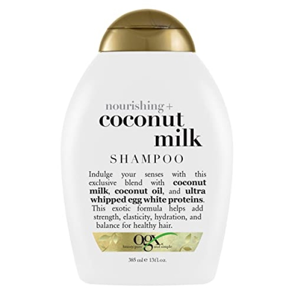 OGX Nourishing + Coconut Milk Moisturizing Shampoo for Strong & Healthy Hair, with Coconut Milk, Coconut Oil & Egg White Protein, Paraben-Free, Sulfate-Free Surfactants, 13 fl oz