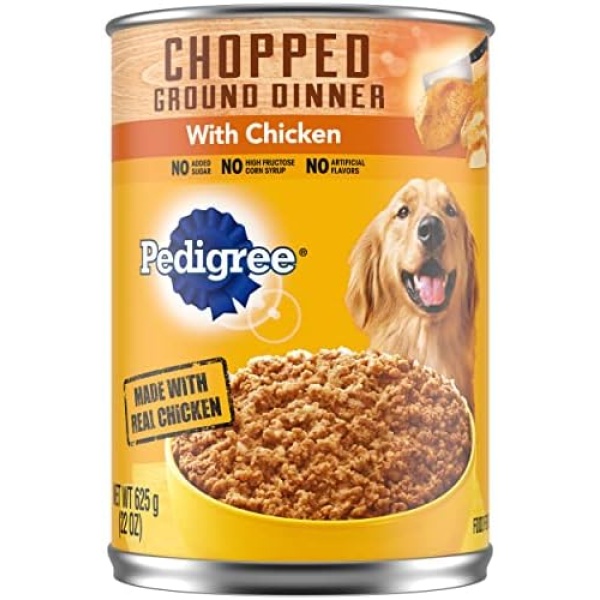 PEDIGREE CHOPPED GROUND DINNER Adult Canned Soft Wet Dog Food with Chicken, 22 oz. Cans (Pack of 12)