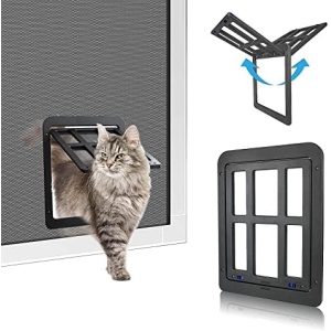 PETLESO Dog Door for Screen Door, Pet Screen Door for Small Dog Cat Door with Magnetic Flap Lockable Door Insert for Sliding Door, Black Small 8.2”x 9.6”