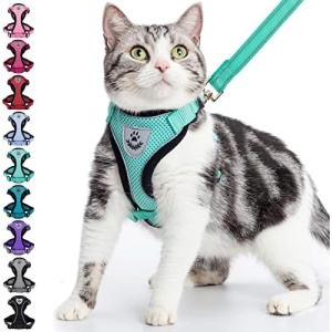 PUPTECK Reflective Cat Harness and Leash Set Escape Proof - Pet Vest Harness for Cats Small Dogs Rabbits Bunny Adjustable Travel Walking Outside