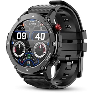 PUREROYI Smart Watch for Men Bluetooth Call (Answer/Make Call) Military 5ATM Waterproof 1.32'' Tactical Tracker Fitness Watch for Android iOS Outdoor Sports Smartwatch(Black)