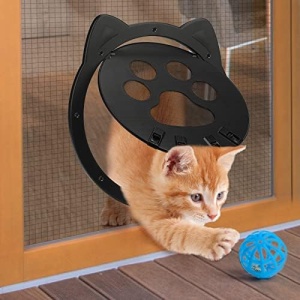 Patent Design Cat Door for Screen Door, ZOUTEX Pet Screen Door with Lockable Magnetic Flap for Cat and Other Small Pets, Black