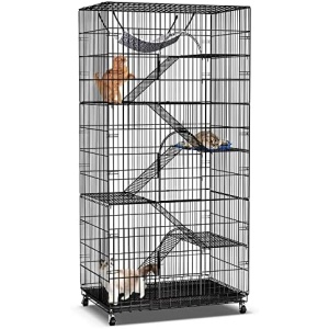 PawGiant 6-Tier Large Cat Cage Playpen, 76-inch Indoor/Outdoor Enclosure with 3 Doors, Hammock, Suitable for Cats, Kittens, Ferrets, and Small Animals