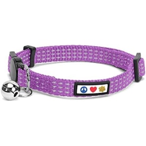Pawtitas Reflective Cat Collar with Safety Buckle and Removable Bell Cat Collar Kitten Collar Purple Orchid Cat Collar