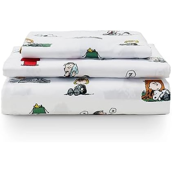 Peanuts® Kids Sheet Set Twin Size - 3 Piece,Cute Character Snoopy Printed Soft Microfiber Bed Sheets,Peanuts Sleeping Colorized Sheet Scale White(Official Peanuts® Product)