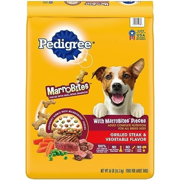 Pedigree with MarroBites Pieces Adult Dry Dog Food, Steak & Vegetable Flavor, 36 lb. Bag