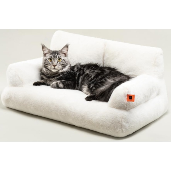 Pet Couch Bed, Washable Cat Beds for Medium Small Dogs & Cats, Durable Dog Beds with Non-Slip Bottom, Fluffy Cat Couch (White)