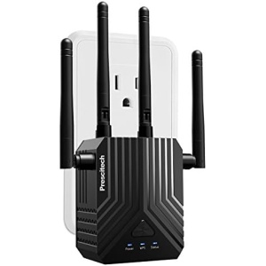 Prescitech WiFi Extender - Covers Up to 1500 Sq.Ft and 25 Devices, Quick Setup, Dual Band 5GHz/2.4GHz Wireless Signal Booster, Internet Repeater with Ethernet Port, Extends Wi-Fi to Home & Garden