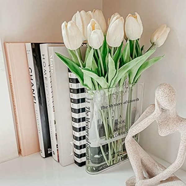 Puransen Book Vase for Flowers, Acrylic Clear Book Flower Vase, A Book About Flowers Vase, Unique Home/Bedroom/Office Accent Flowers Vase Decor(Clear - B)