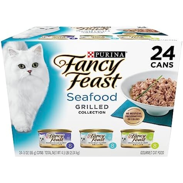 Purina Fancy Feast Grilled Wet Cat Food Seafood Collection in Wet Cat Food Variety Pack - (24) 3 oz. Cans