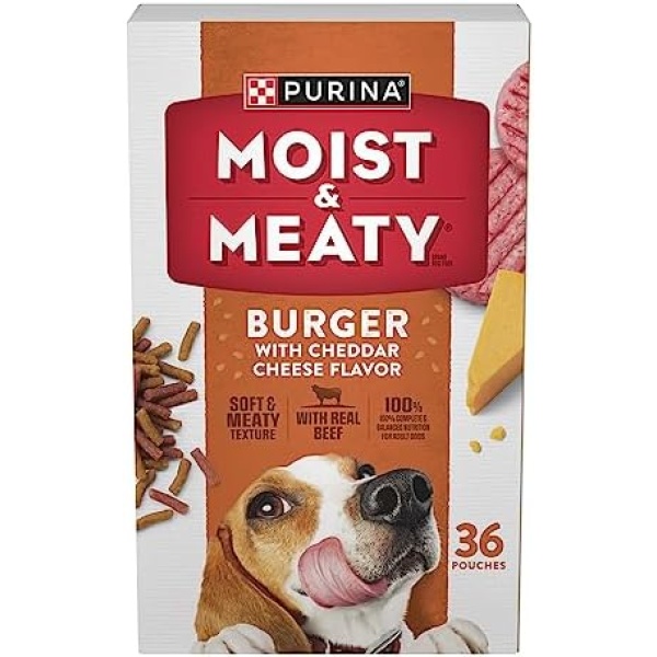 Purina Moist and Meaty Burger With Cheddar Cheese Flavor Dry Soft Dog Food Pouches - 36 Ct. Pouch