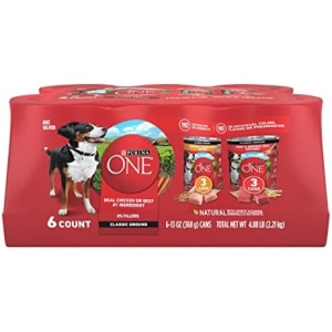 Purina ONE Classic Ground Chicken and Brown Rice, and Beef and Brown Rice Entrees Wet Dog Food Variety Pack
