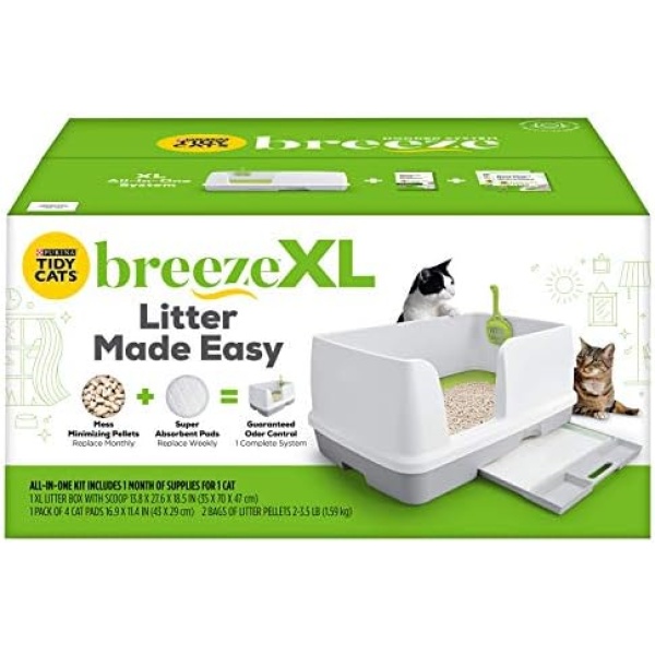 Purina Tidy Cats Non Clumping Litter System, Breeze XL All-in-One Odor Control & Easy Clean Multi Cat Box