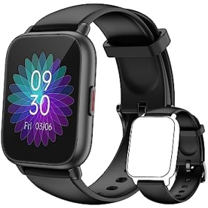 RUIMEN Smart Watch Answer/Make Calls Fitness Watch with Spare Strap Reloj Inteligente 1.7”Full Touch Smartwatchs for Women Men Heart Rate/Sleep Monitor Watch 100+ Sports IP68 Waterproof(Black)