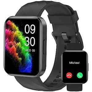 RUIMEN Smart Watches for Men Women (Answer/Make Calls) Compatible with iPhone/Android Phones, 2023 Ver. 1.85" HD Screen Fitness Tracker Heart Rate Monitor 100+ Sports Tracker Watch Waterproof (Black)