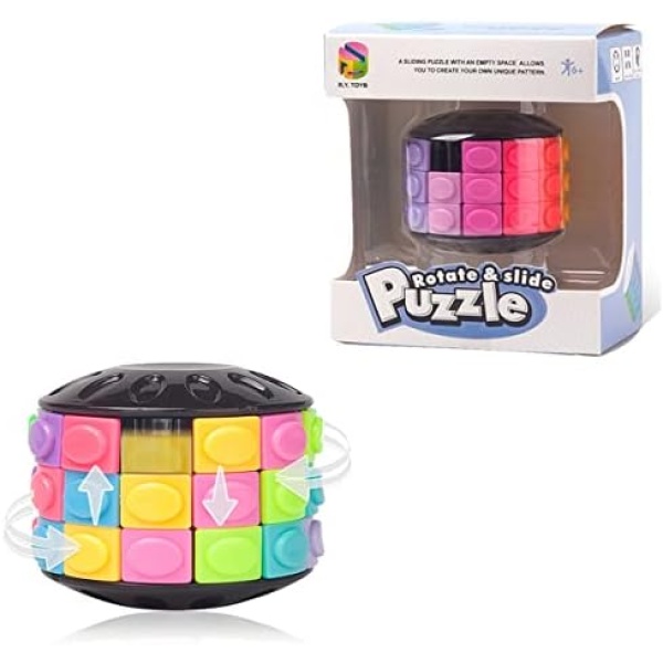 R.Y.TOYS Rotate and Slide Puzzle-Patented Fidget Cube(Restore Order/Create Patterns) 12 Colors,3 Layers-Open Cover for Quick Play,Fidget Toys,Brain Teaser,Sensory Toys,Birthday Gifts
