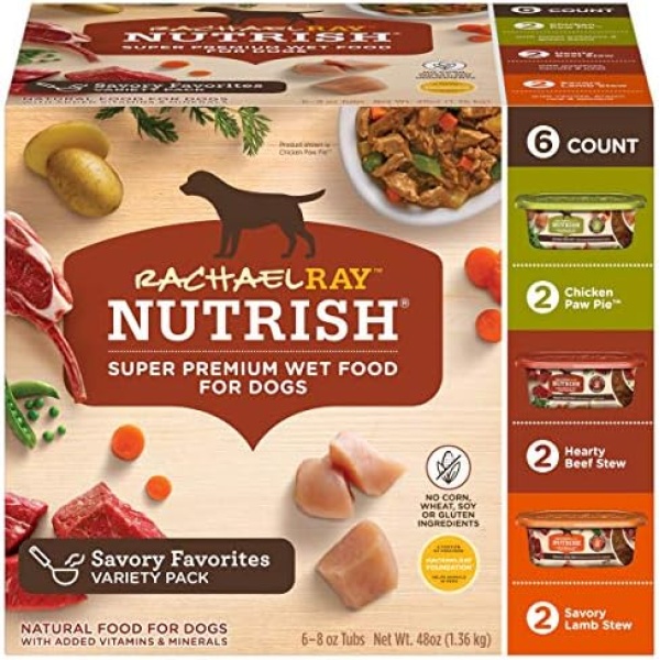 Rachael Ray Nutrish Premium Natural Wet Dog Food, Savory Favorites Variety Pack, 8 Ounce Tub (Pack of 6)