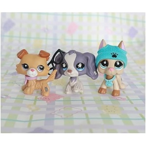 Rare US LPS Dogs LPS Great Dane 1647 Tan Brown LPS Cocker Spaniel 1209 Purple LPS Collie 2452 Yellow Toy Figure with LPS Accessories Lot Kids Birthday Xmas Gift Set