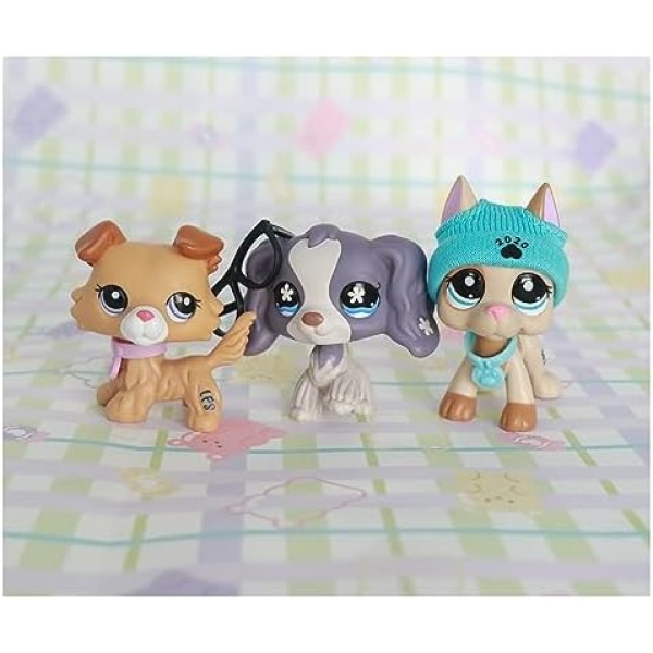 Rare US LPS Dogs LPS Great Dane 1647 Tan Brown LPS Cocker Spaniel 1209 Purple LPS Collie 2452 Yellow Toy Figure with LPS Accessories Lot Kids Birthday Xmas Gift Set