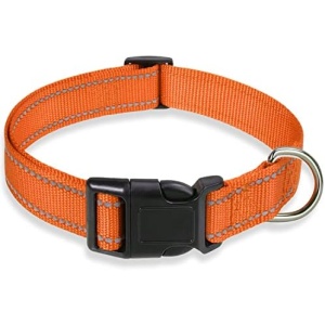 Reflective Dog Collar with Buckle Adjustable Safety Nylon Collars for Small Medium Large Dogs, Orange S