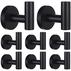 Robe Towel Hooks Coat Hook Bathroom Matte Black Wall Hook Stainless Steel Heavy Duty Door Hanger Towel Robe Clothes Cabinet Closet Sponges Hook for Bathroom Bedroom Kitchen Hotel Pool 8 Packs