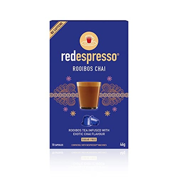 Rooibos Tea Chai - Red Espresso - South African - Pods Compatible with Nespresso machines - Vegan, Non GMO, Antioxidant, Calming (10 Pods)