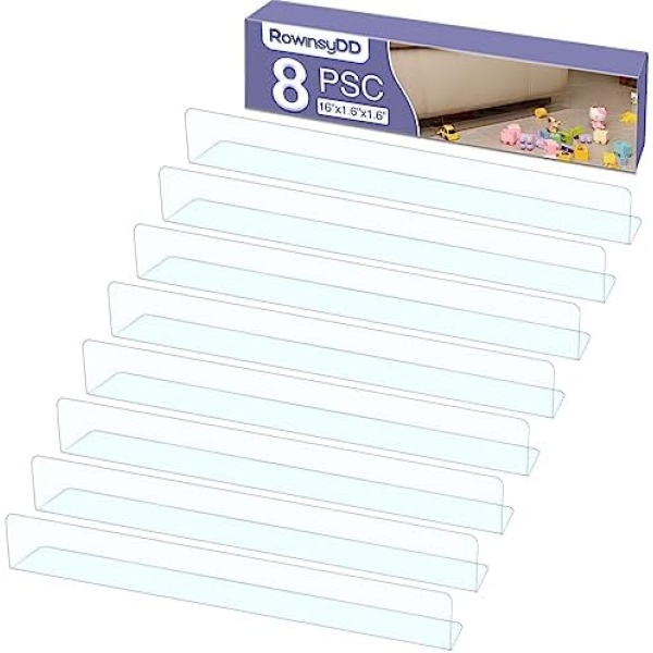 RowinsyDD 8 Pack Toy Blocker for Furniture, Clear Under Couch Blocker, Stop Things Going Under Sofa or Bed, 16" L x 1.6" H, Adjustable Gap Bumper for Furniture with Strong Tape