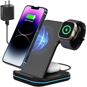 Runsoar Detachable 3 in 1 Wireless Charging Station,15W Fast Wireless Charger Stand for iPhone 14/13/12/11/Pro Max/X/XS/XS Max/8, AirPods 3/2/Pro2/Pro, Apple Watch Ultra/SE 2/8/7/6/SE/5/4/3/2/1