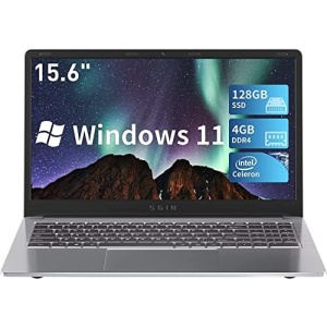 SGIN Laptop 15.6 Inch 4GB DDR4 128GB SSD, Windows 11 Laptop with Intel Celeron, up to 2.8GHz, Mini HDMI, 2.4/5.0G WiFi, 2 x USB 3.0, Expandable Storage 512GB TF(Sliver)