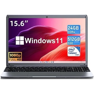 SGIN Laptop, 15.6 Inch Windows 11 Laptops with 24GB DDR4 512GB SSD Laptops Computer, Intel Celeron N5095 Processor(Up to 2.9GHz), FHD 1920x1080, Mini HDMI, Webcam, USB 3.0, 2.4/5.0G WiFi, Type-C