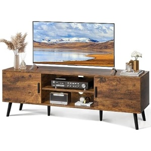 SUPERJARE TV Stand for 55 Inch TV, Entertainment Center with Adjustable Shelf, 2 Cabinets, TV Console Table, Media Console, Solid Wood Feet, Cord Holes, for Living Room, Bedroom, Rustic Brown
