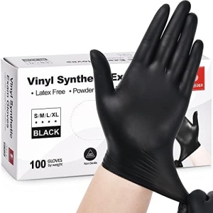 Schneider Black Vinyl Exam Gloves, 4 mil, Disposable Latex-Free Plastic Gloves for Medical, Cooking & Cleaning, 100-ct Box