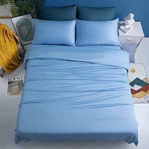 Shilucheng 100% Cooling Bamboo_ Sheets Set- Queen Size 1800 Thread Count Soft Bed Sheets,16 Inch Deep Pocket,Breathable,Comfortable and Pilling Resistant -4PC(Queen,Lake Blue)